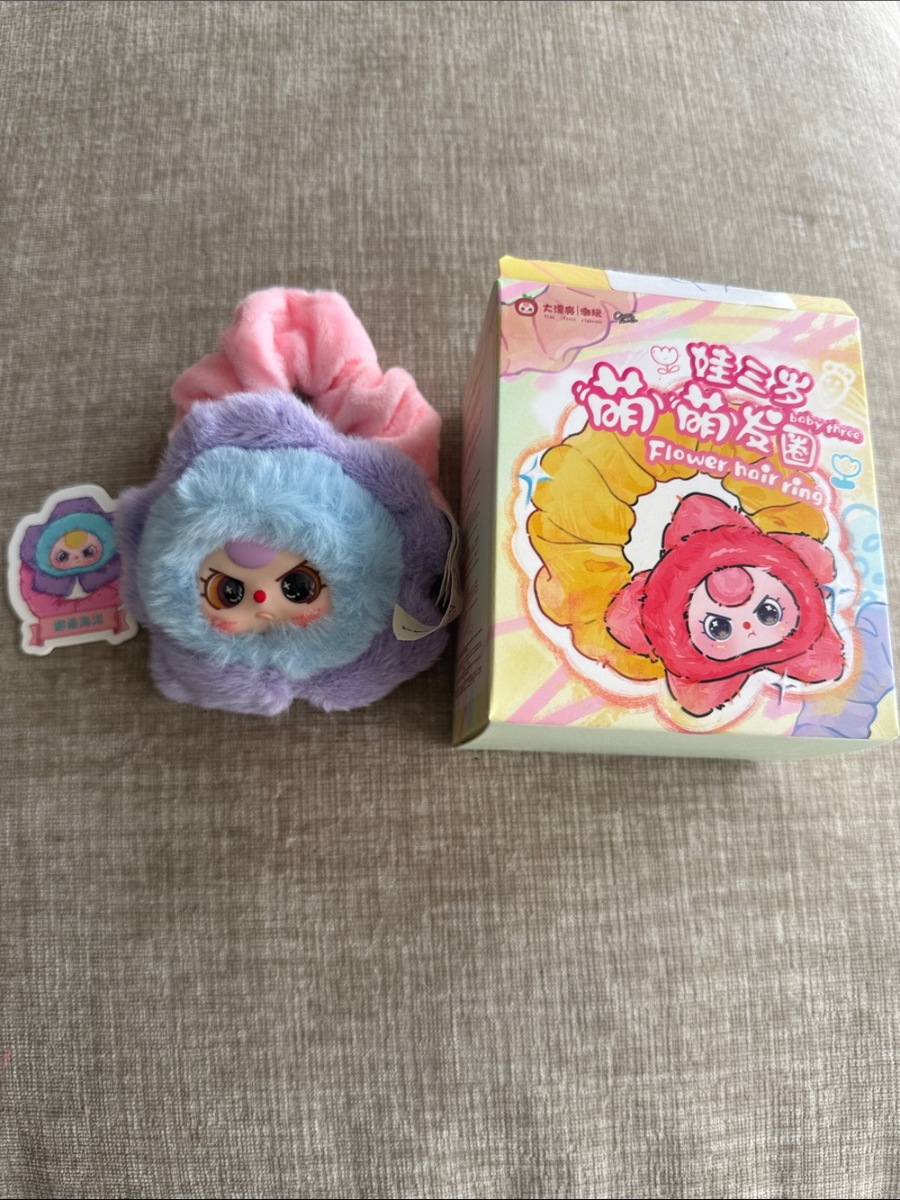 Baby three Flower Hair Ring Plush Doll - Pastel Pink, Purple & Blue